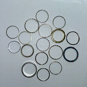 Lot of 18 dainty stacking rings mixed metal silver and gold tone